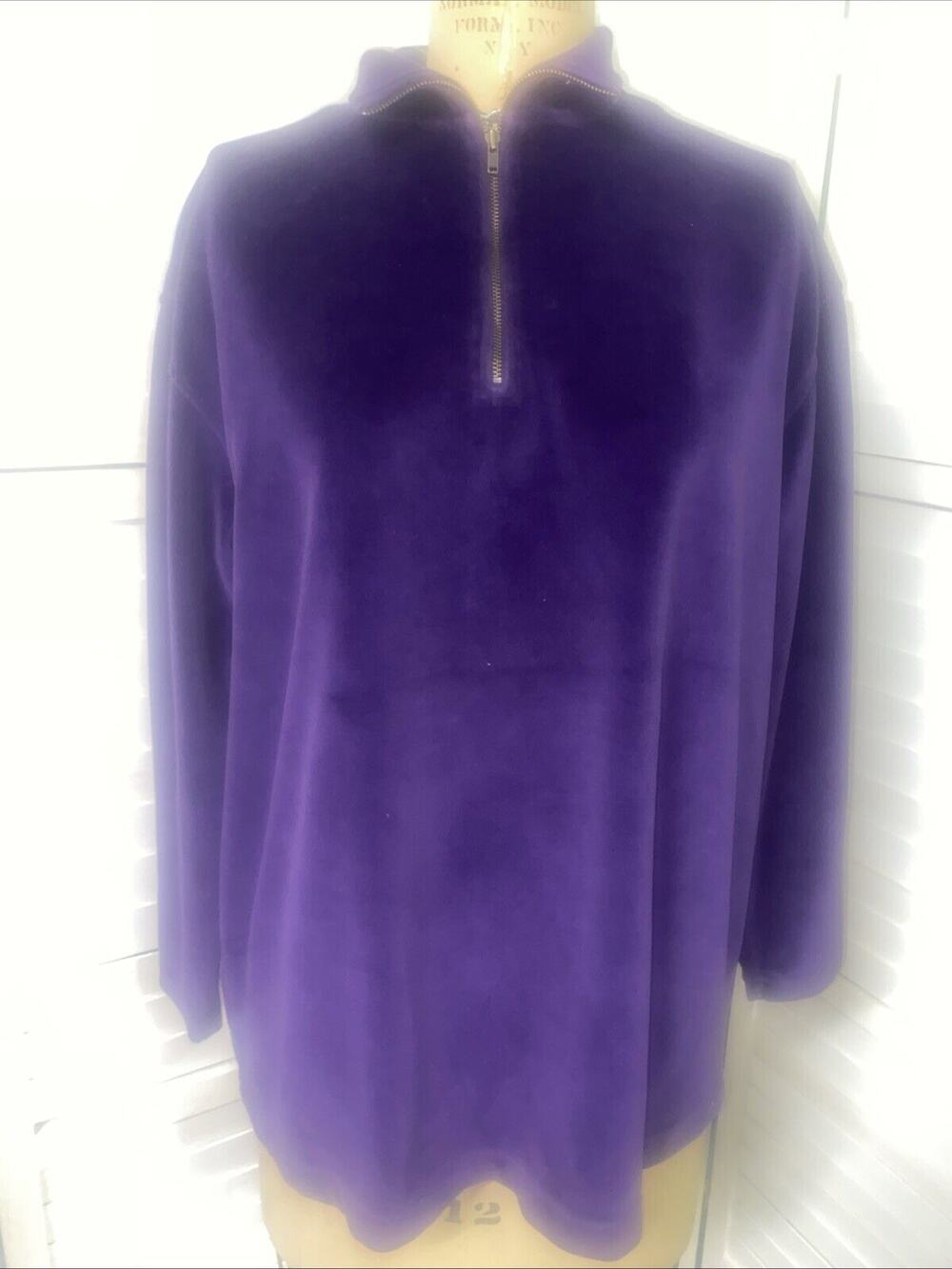 Vintage Jones Wear Women's Red Velour Long Sleeve Pullover 1/4 Zip Purple Medium